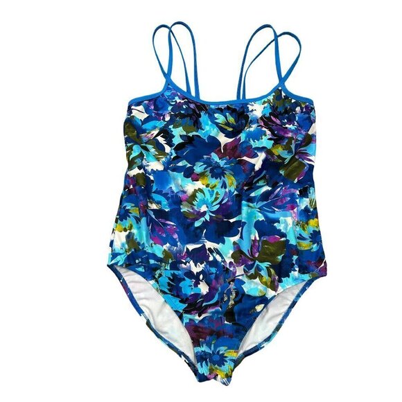 Catalina Blue Purple Floral Tropical Print One Piece Swimsuit Size 2X - Picture 1 of 6